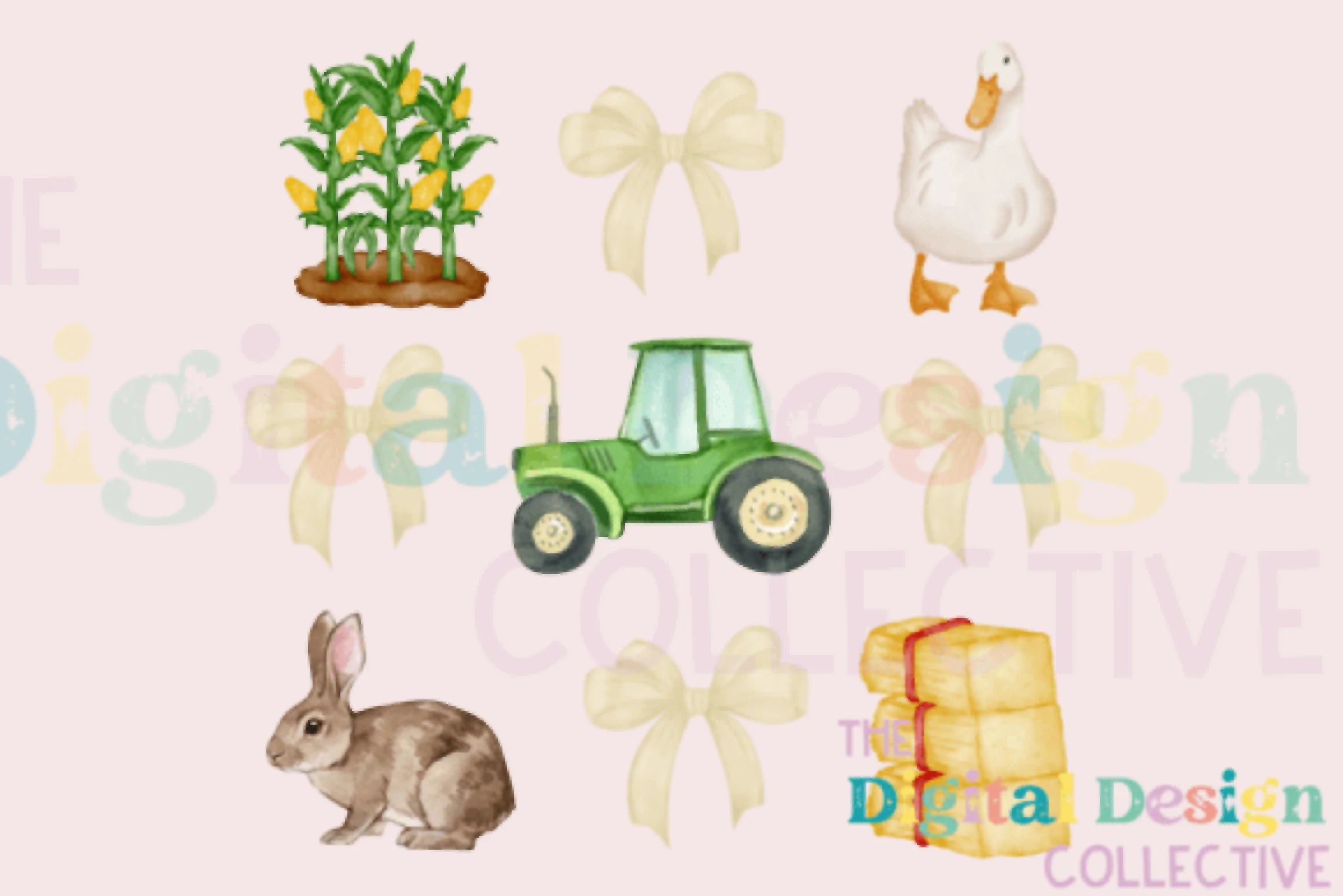 Charming Farm Coquette Clipart Bundle with Farm Animals - CraftNest - Digital Crafting and Art