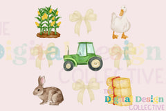 Charming Farm Coquette Clipart Bundle with Farm Animals - CraftNest - Digital Crafting and Art