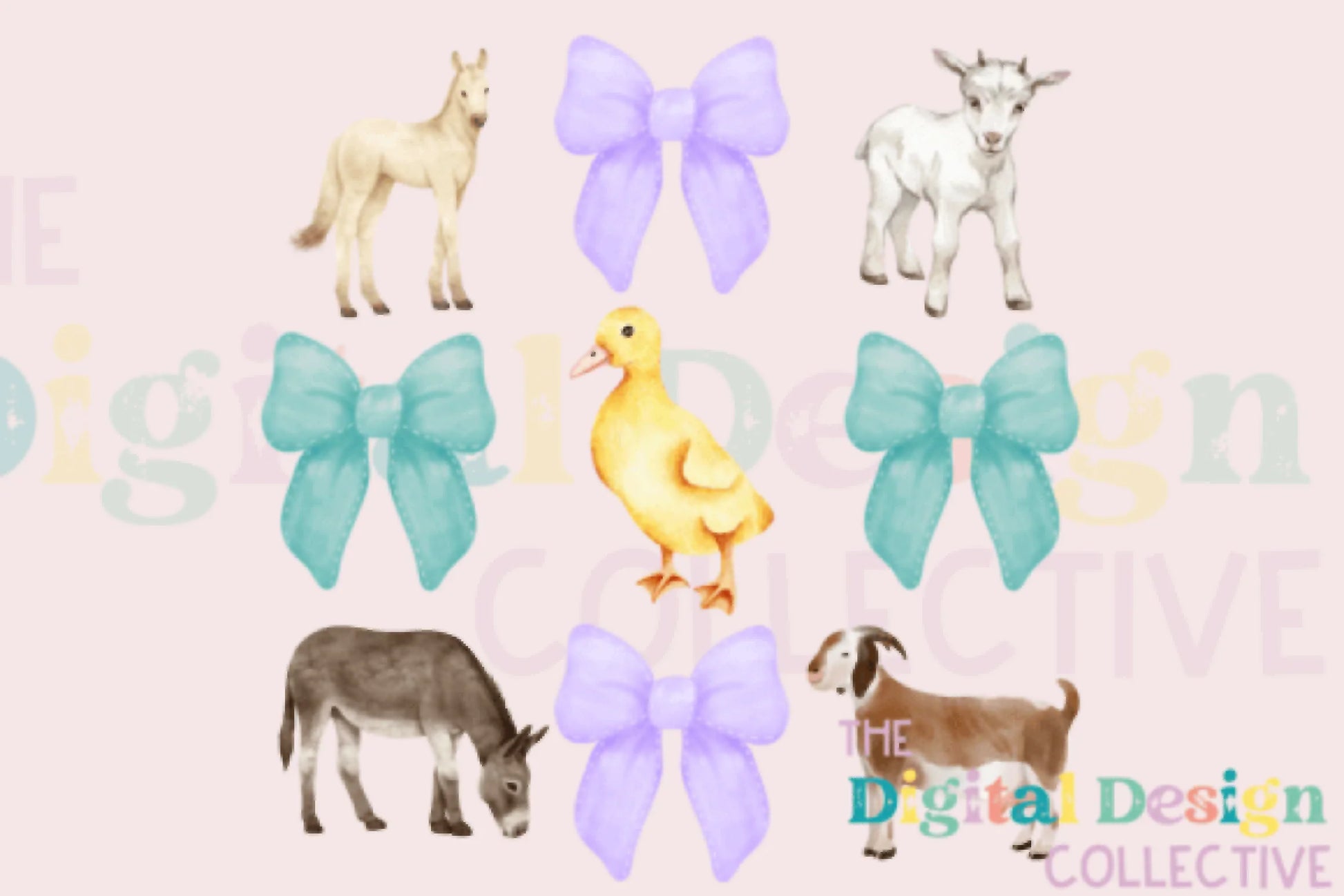 Charming Farm Coquette Clipart Bundle with Farm Animals - CraftNest - Digital Crafting and Art