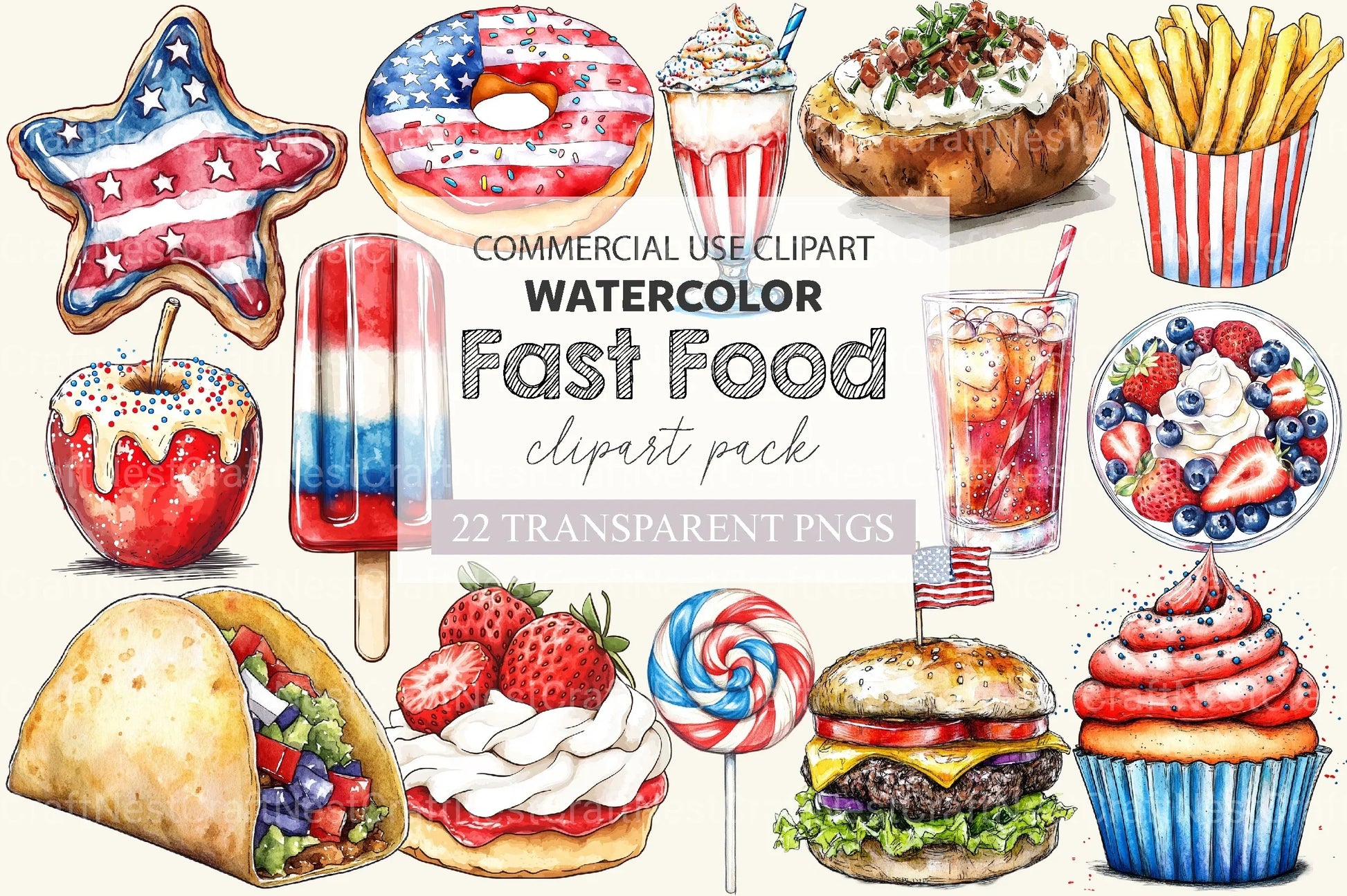Fast Food For 4th Of July Clipart Bundle 2 - CraftNest - Digital Crafting and Art