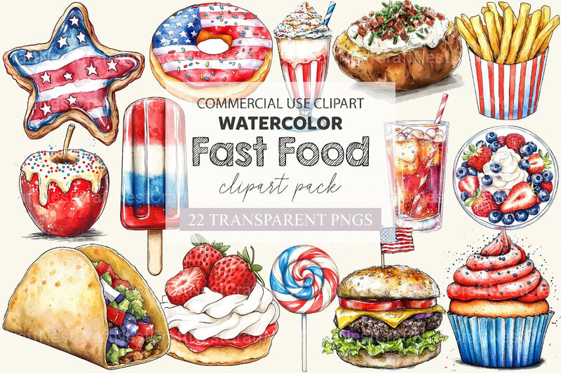 Fast Food For 4th Of July Clipart Bundle 2 - CraftNest - Digital Crafting and Art