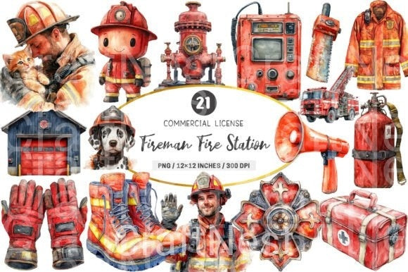 Fireman Fire Station Clipart Bundle - CraftNest - Digital Crafting and Art
