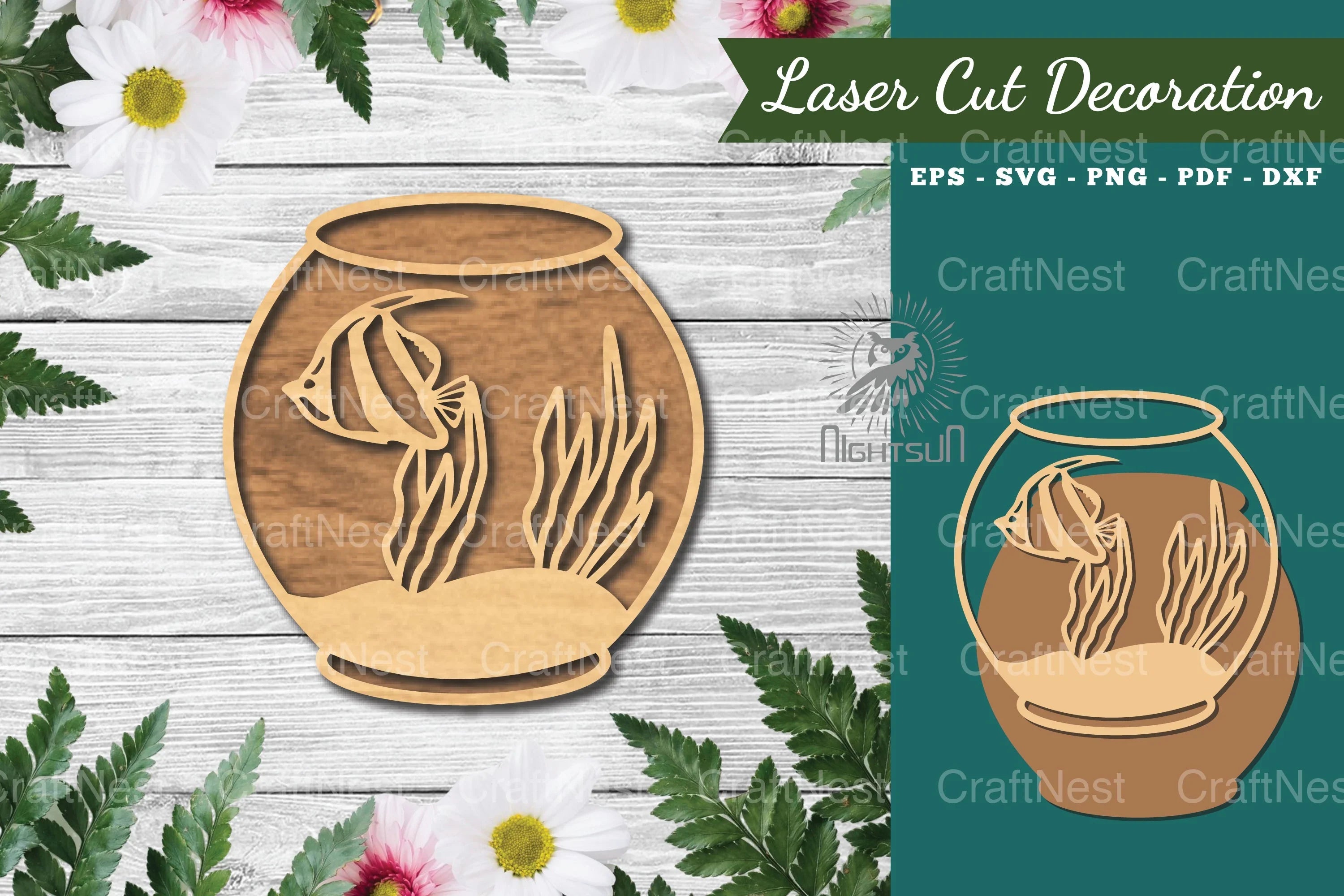 Fish in Bowl Laser Cut Decoration Clipart Bundle - CraftNest - Digital Crafting and Art
