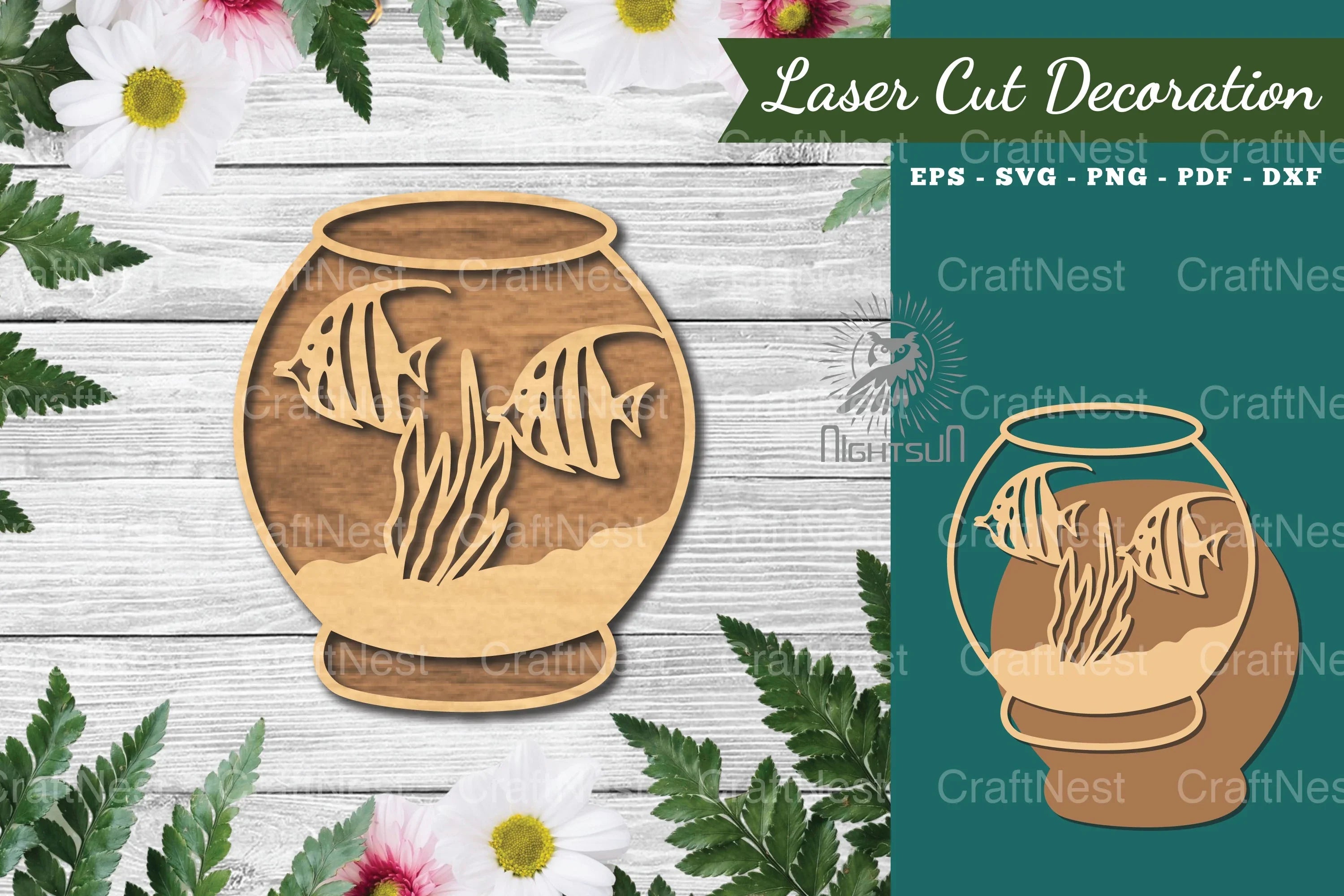 Fish in Bowl Laser Cut Decoration Clipart Bundle - CraftNest - Digital Crafting and Art
