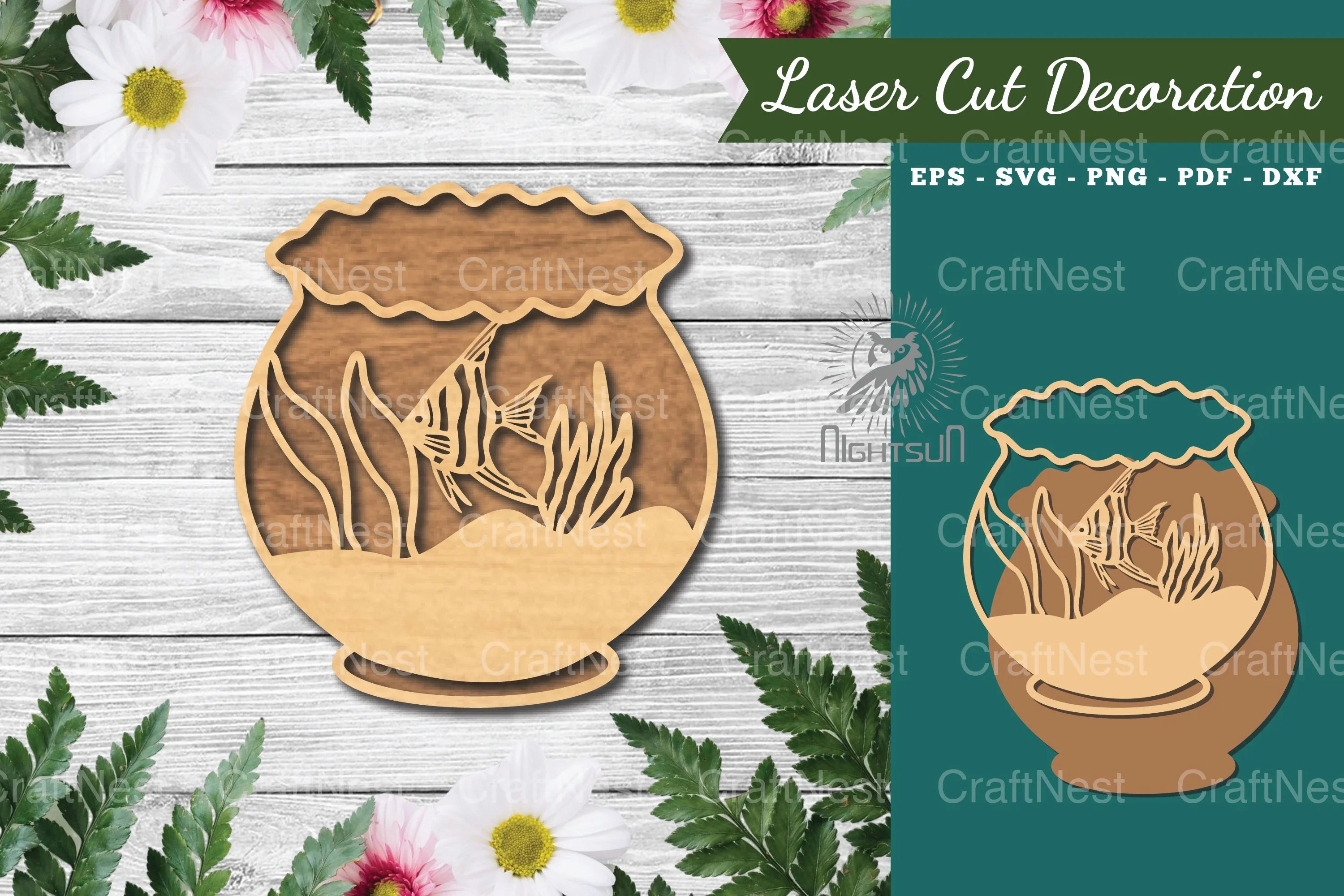 Fish in Bowl Laser Cut Decoration Clipart Bundle - CraftNest - Digital Crafting and Art
