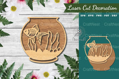 Fish in Bowl Laser Cut Decoration Clipart Bundle - CraftNest - Digital Crafting and Art