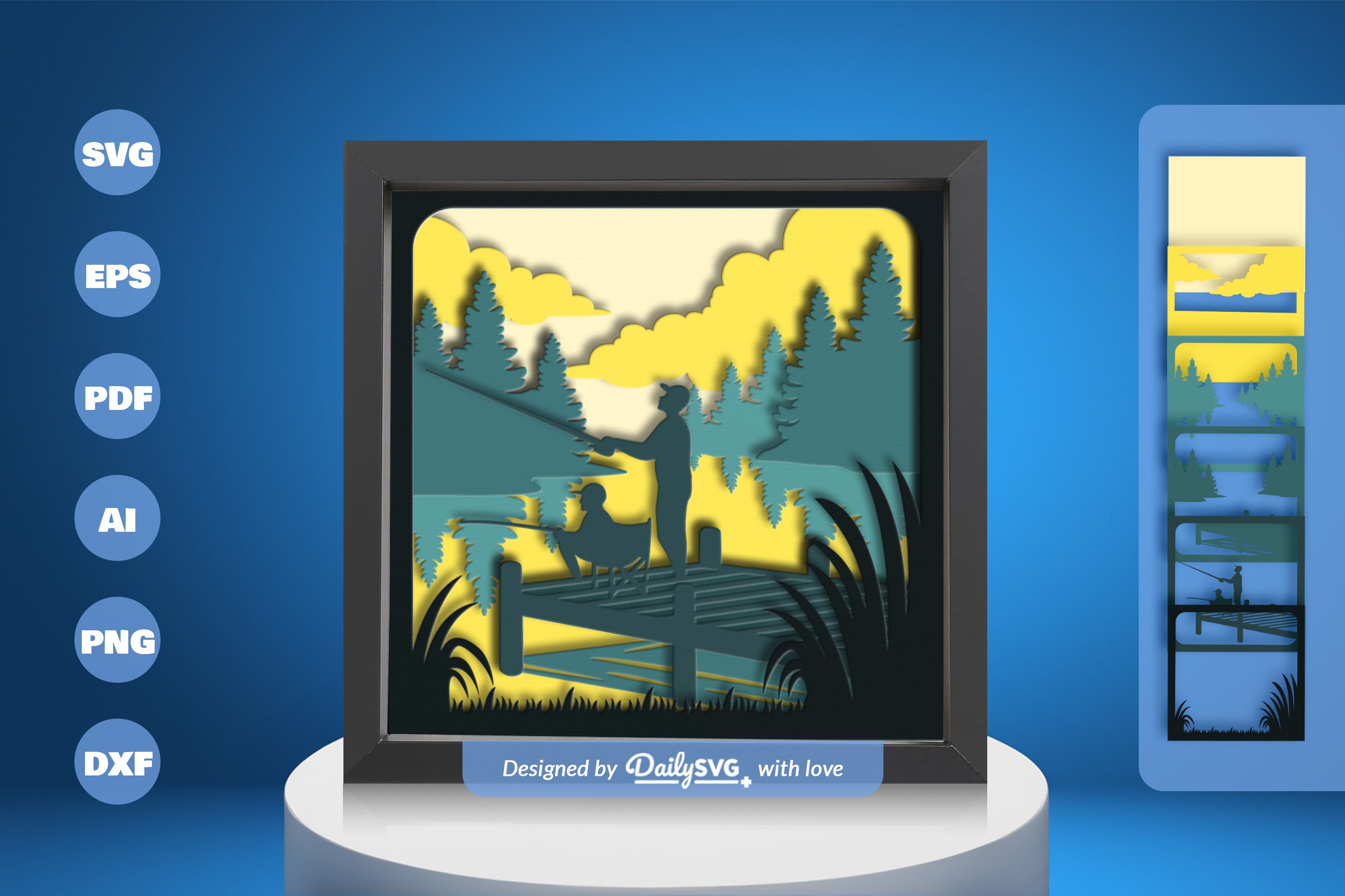 Fishing Papercut SVG Bundle for Crafting