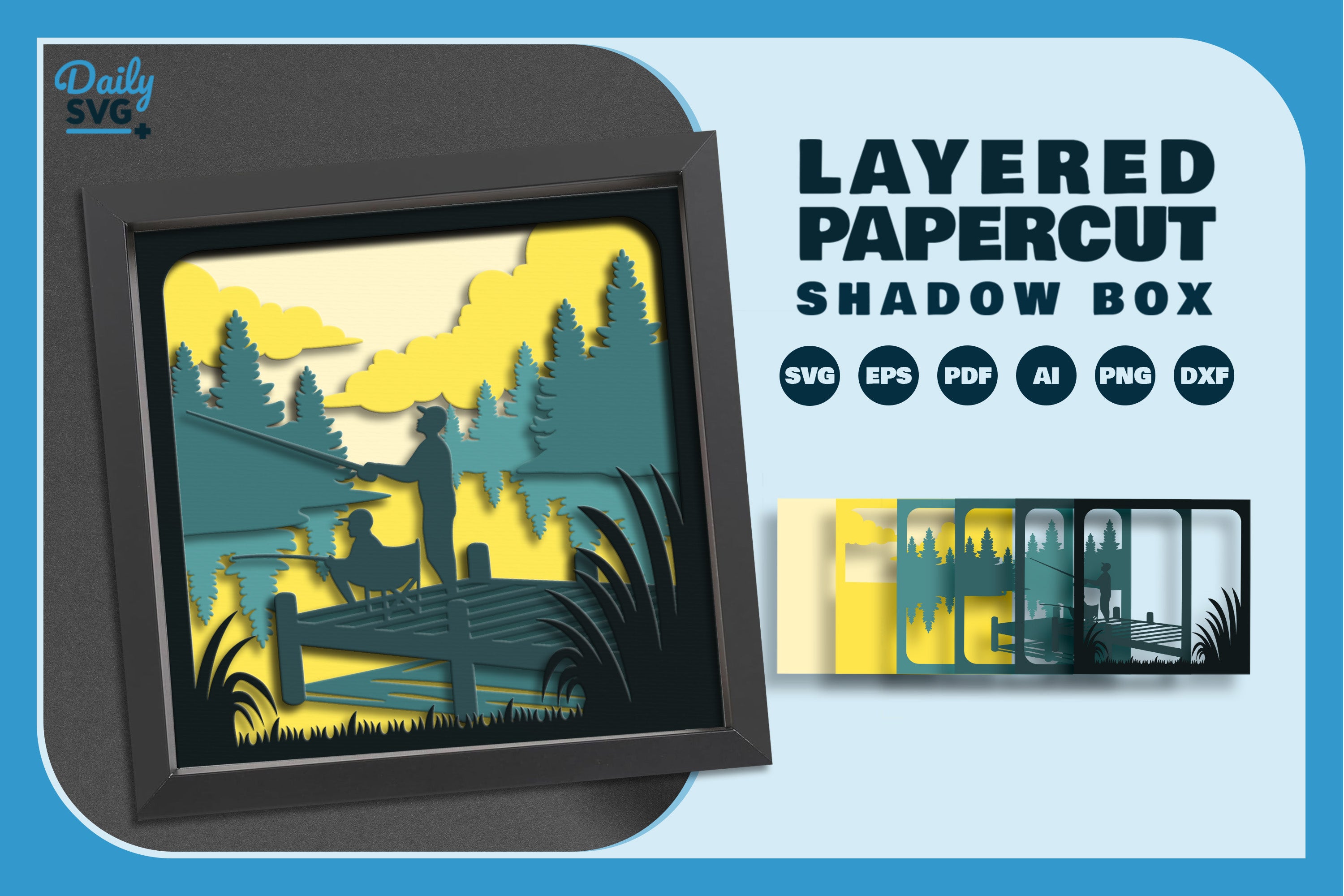 Fishing Papercut SVG Bundle for Crafting