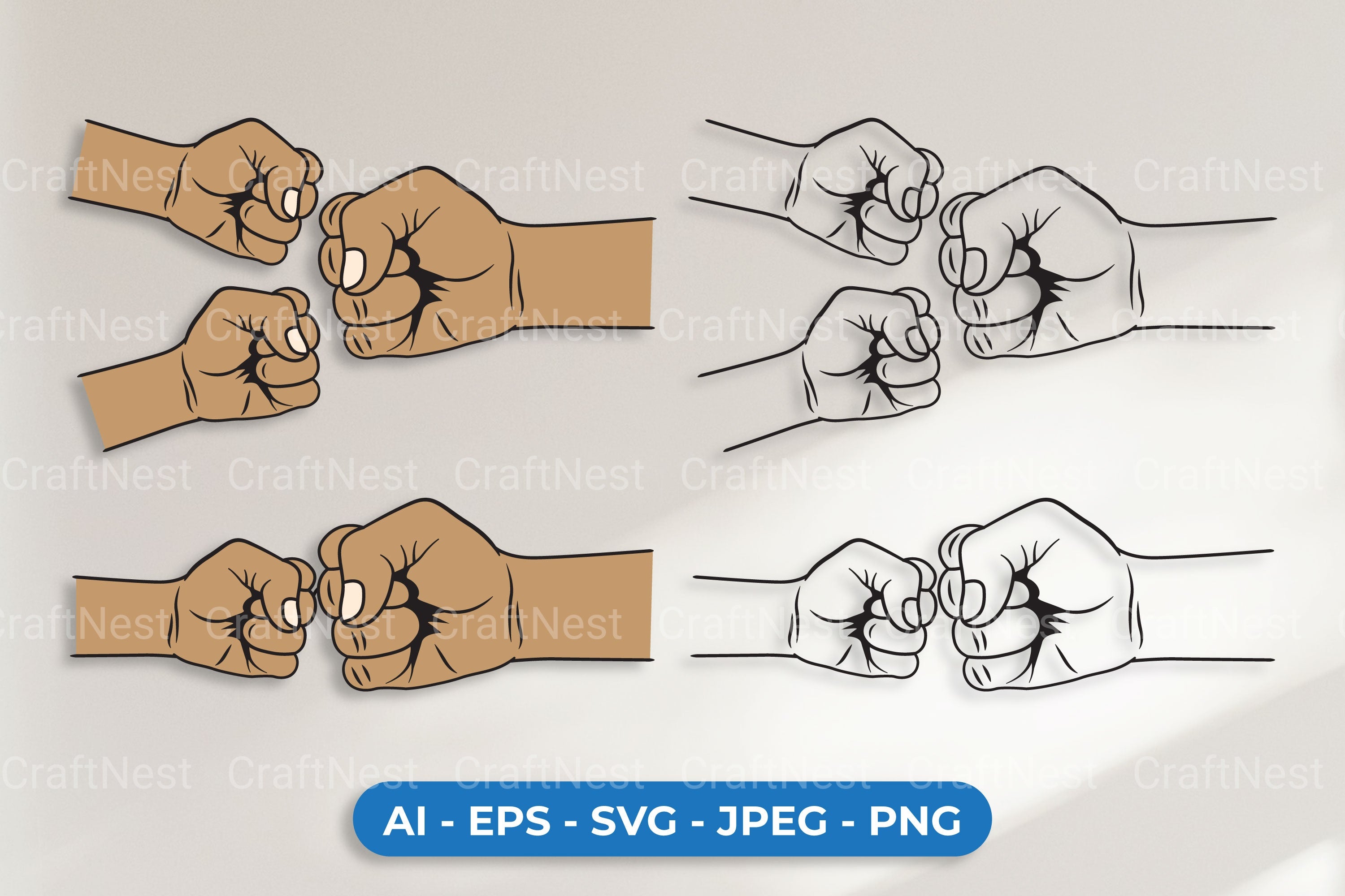 Fist Bump Fathers and Kids SVG Clipart Bundle