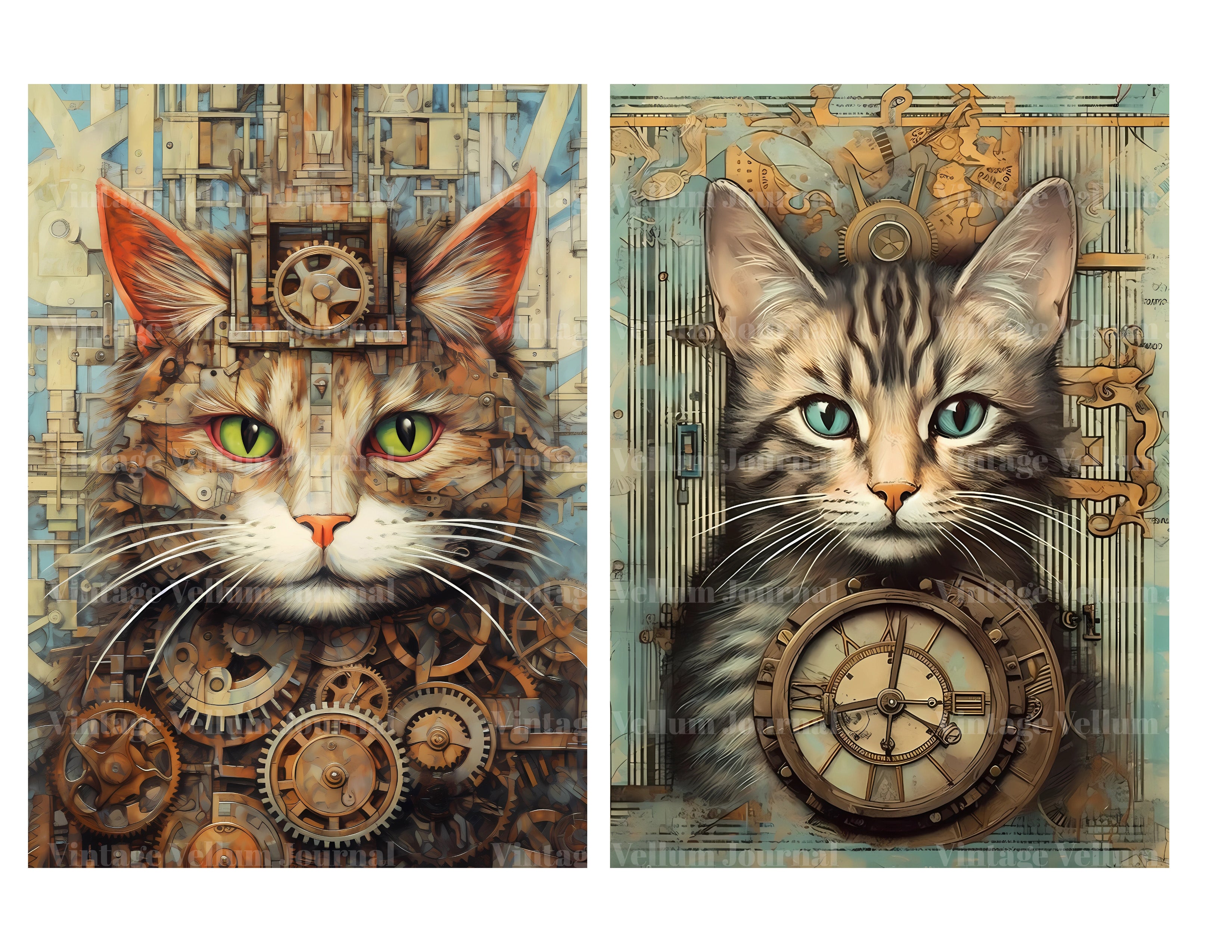 Steampunk Cats Junk Journal Pages - CraftNest