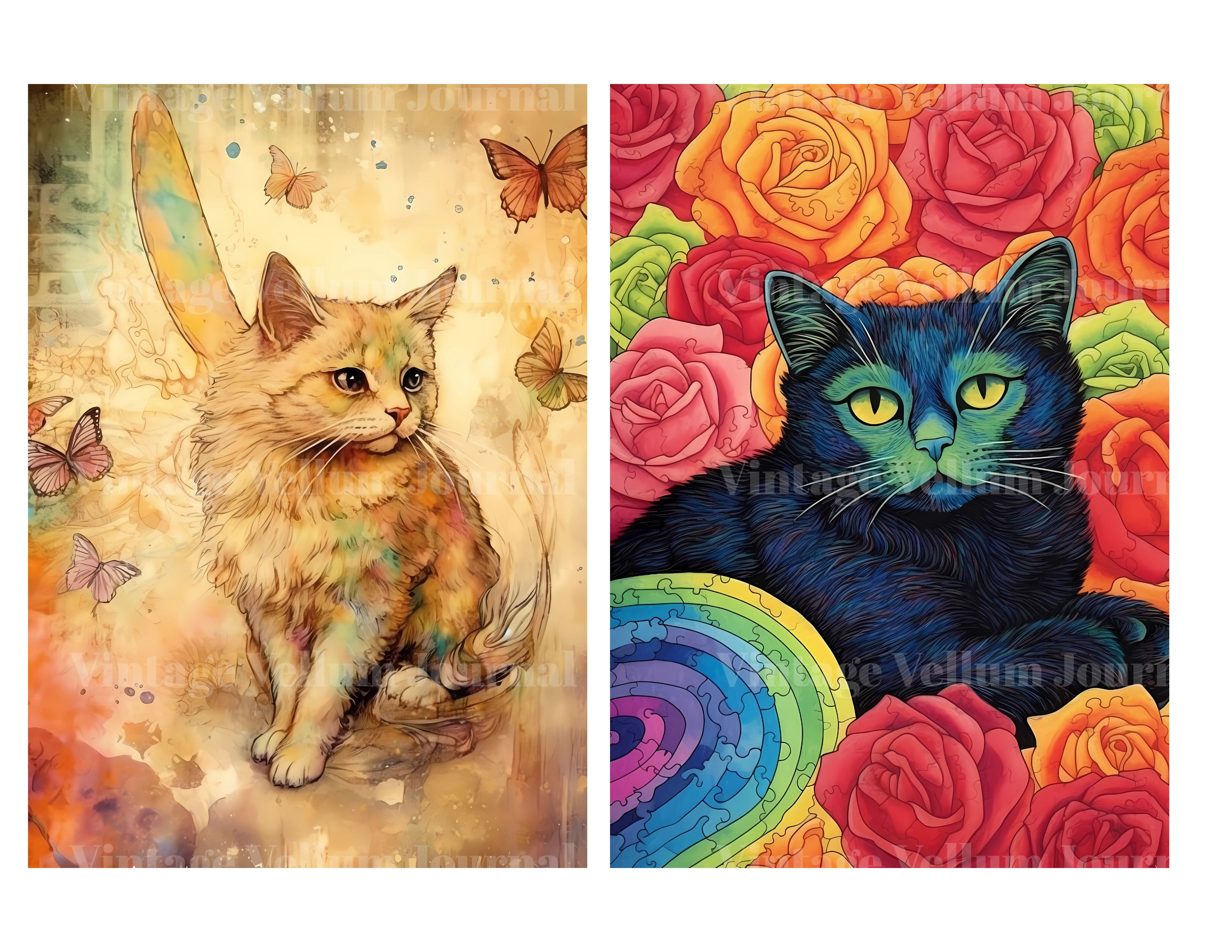 Rainbow Cats Junk Journal Pages - CraftNest