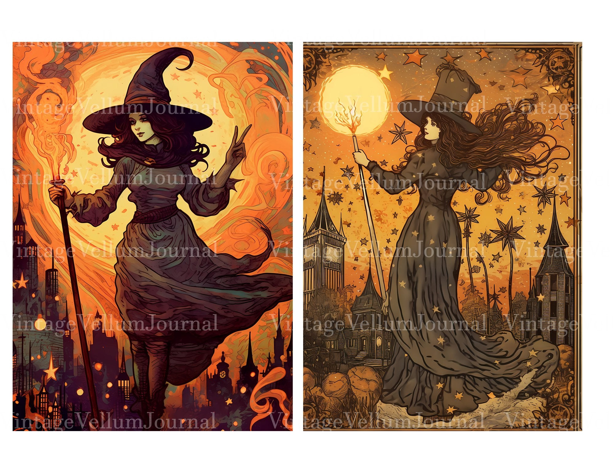 Cartoon Art Witches Junk Journal Pages - CraftNest