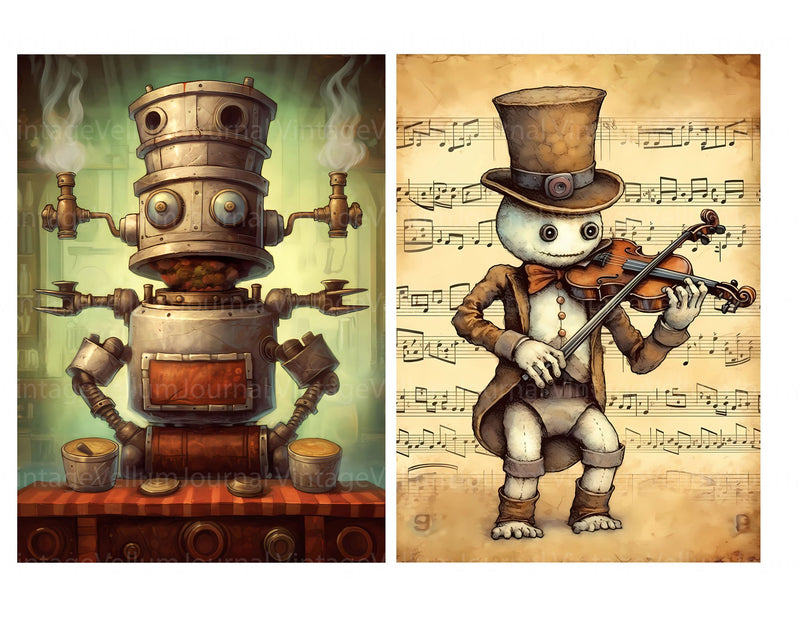 Steampunk Robots Junk Journal Pages - CraftNest