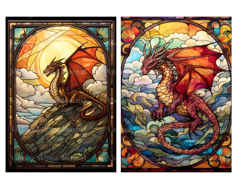 Stained Glass Dragons Junk Journal Pages - CraftNest