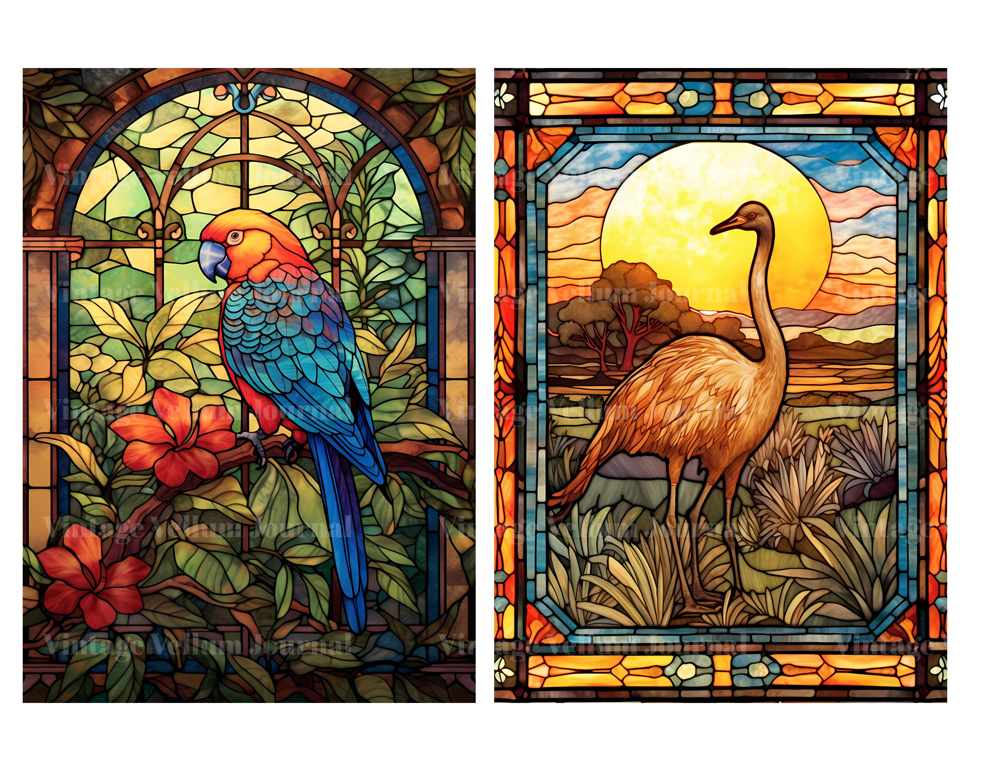 Stained Glass Birds Junk Journal Pages - CraftNest