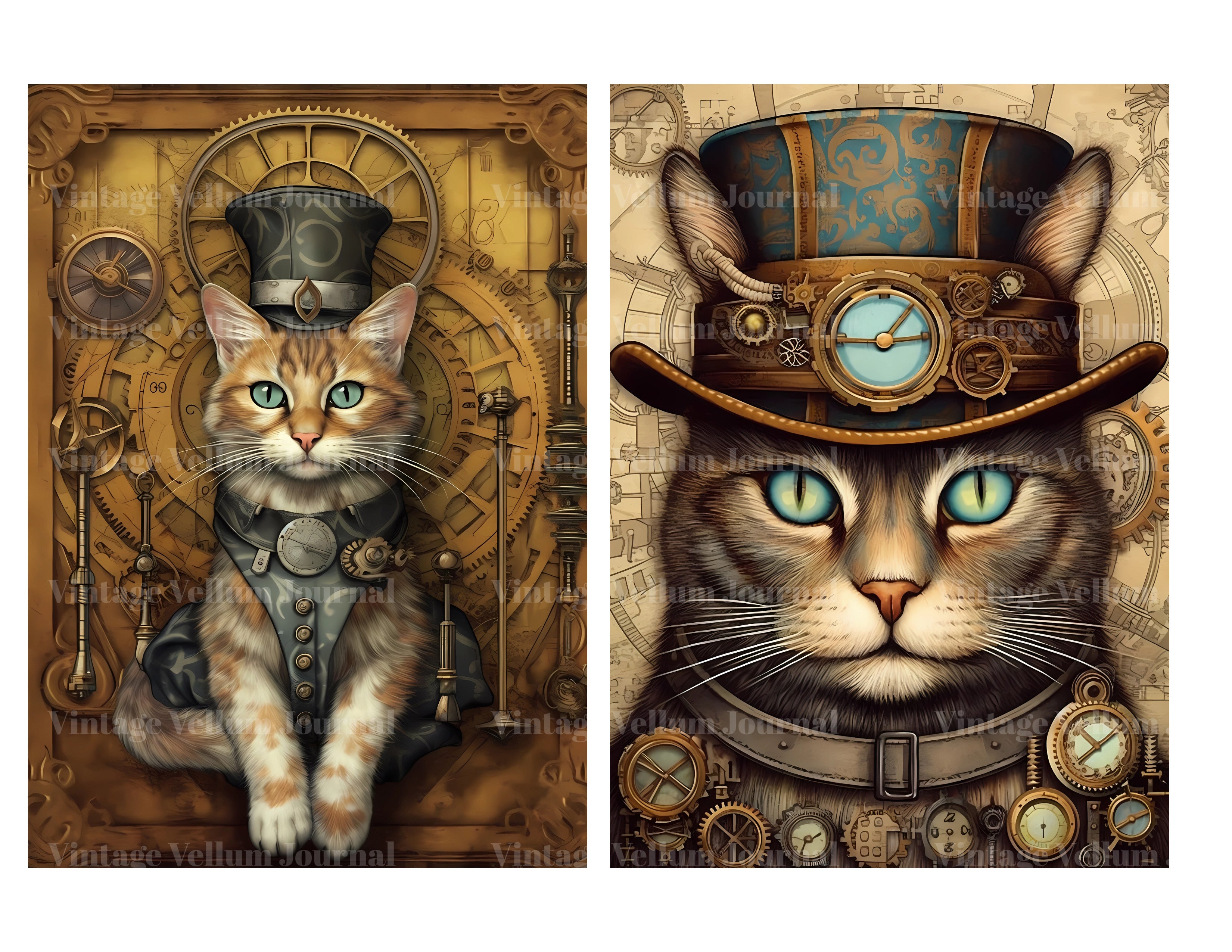 Steampunk Cats Junk Journal Pages - CraftNest