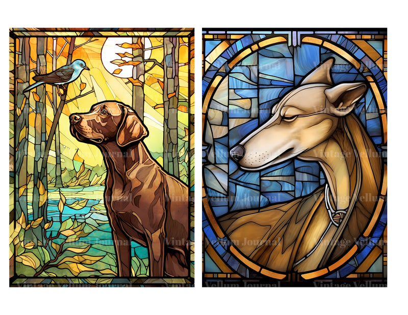 Stained Glass Dogs Junk Journal Pages - CraftNest