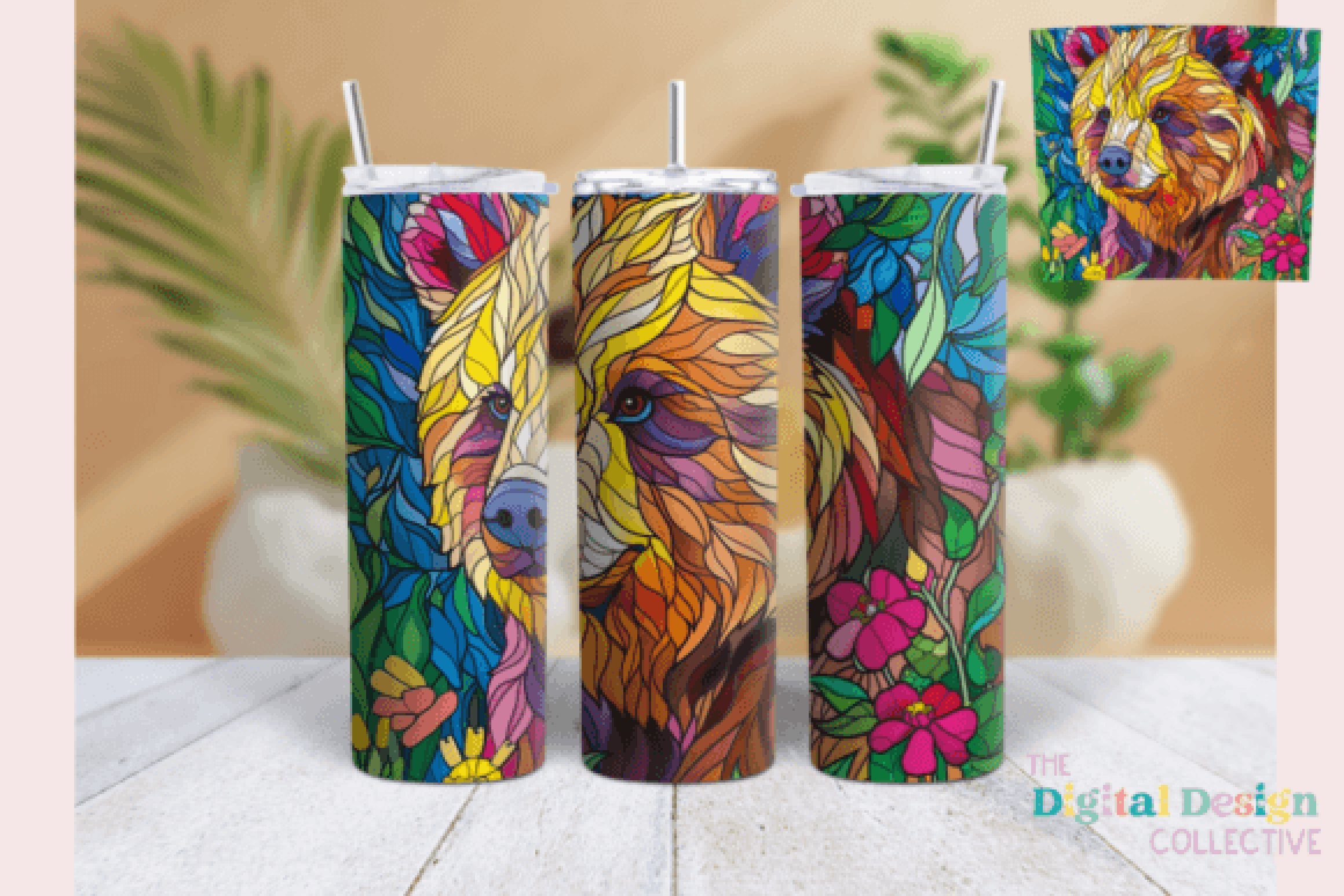 Brown Bear Stained Glass Tumbler Wrap