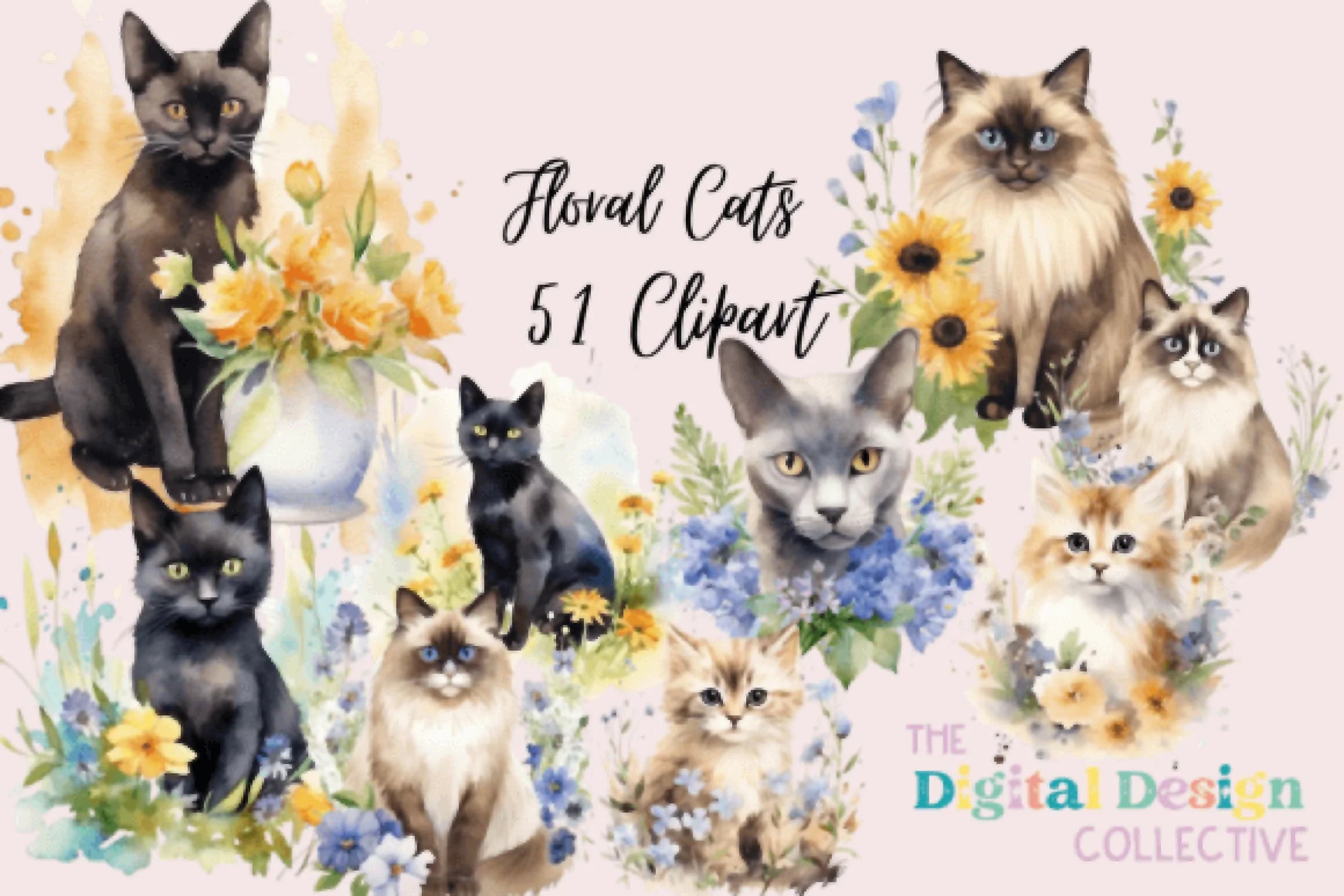 Floral Cats Clipart Bundle - CraftNest - Digital Crafting and Art
