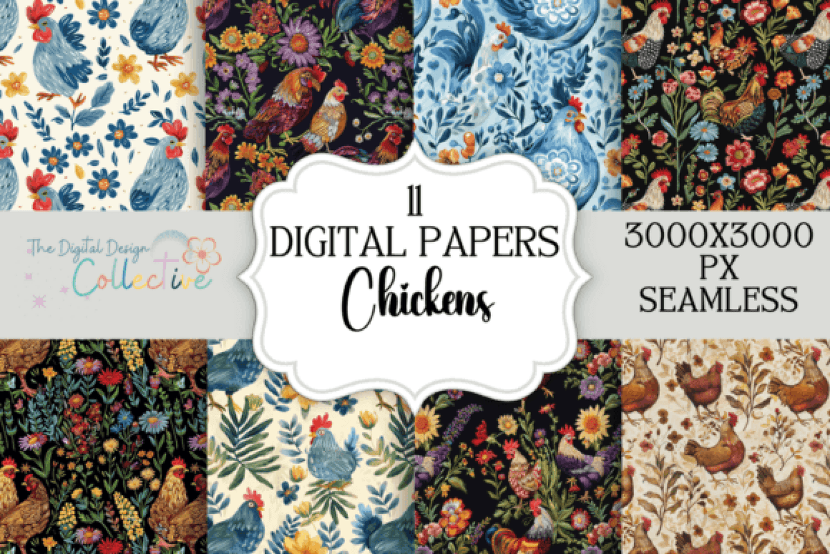 Chicken Pattern Digital Floral Chicken Seamless Digital Paper