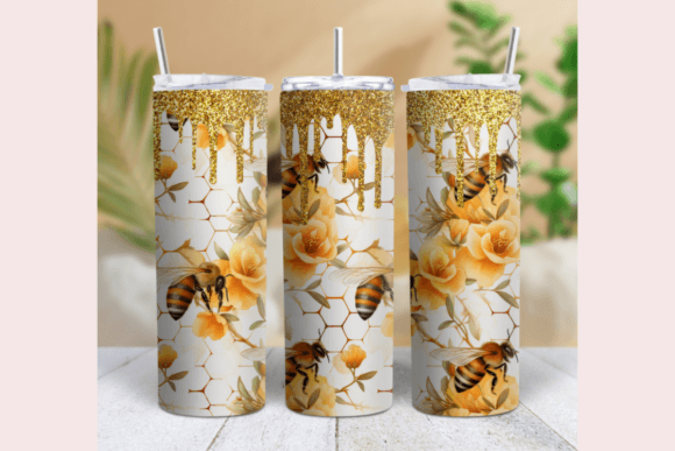 Floral Glitter Honeybee Tumbler Wrap Bundle