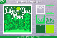 Floral I Love You Mom Papercut for Mother's Day SVG Bundle 2 - CraftNest - Digital Crafting and Art