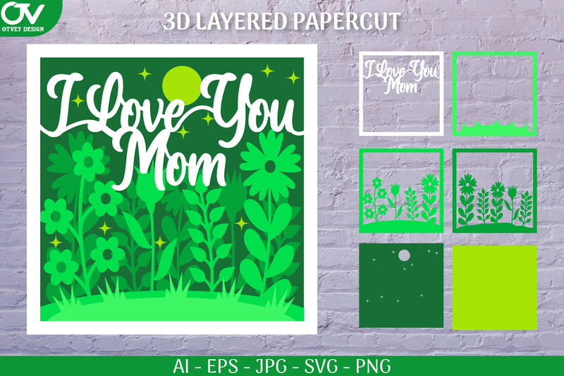 Floral I Love You Mom Papercut for Mother's Day SVG Bundle 2 - CraftNest - Digital Crafting and Art
