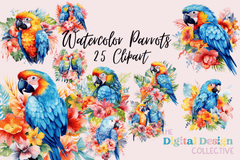 Tropical Floral Parrots Clipart Bundle - CraftNest - Digital Crafting and Art