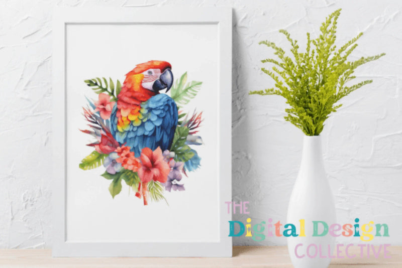 Tropical Floral Parrots Clipart Bundle - CraftNest - Digital Crafting and Art