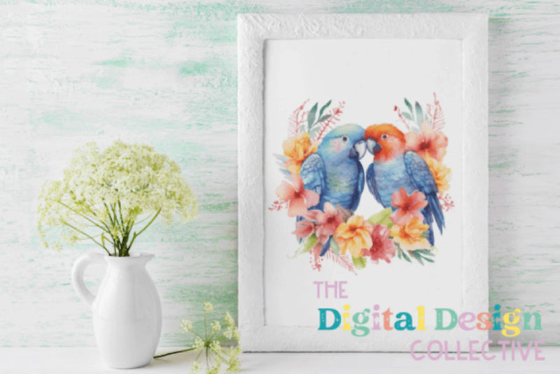 Tropical Floral Parrots Clipart Bundle - CraftNest - Digital Crafting and Art