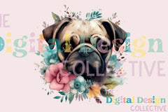 Floral Pug Clipart Bundle - CraftNest - Digital Crafting and Art