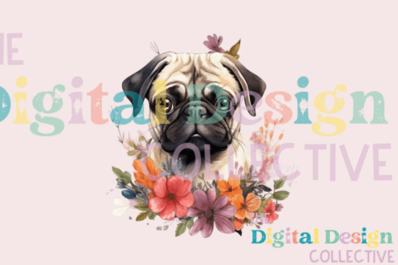 Floral Pug Clipart Bundle - CraftNest - Digital Crafting and Art