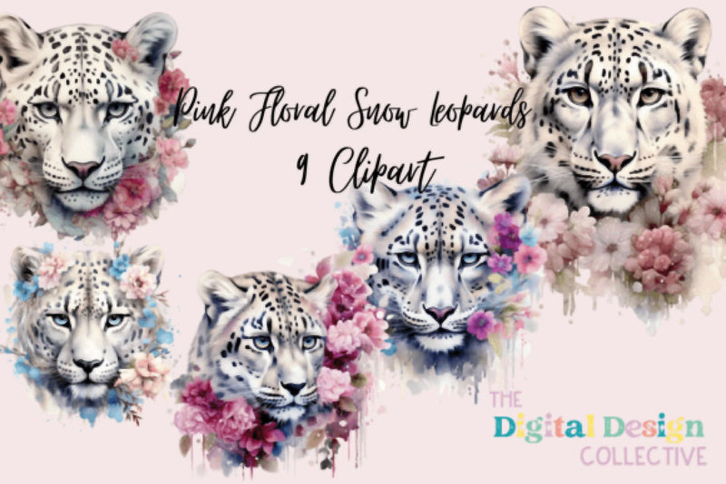 Floral Snow Leopard Clipart Bundle - CraftNest - Digital Crafting and Art