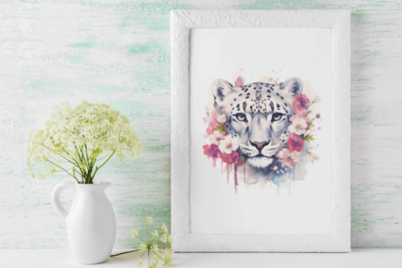 Floral Snow Leopard Clipart Bundle - CraftNest - Digital Crafting and Art