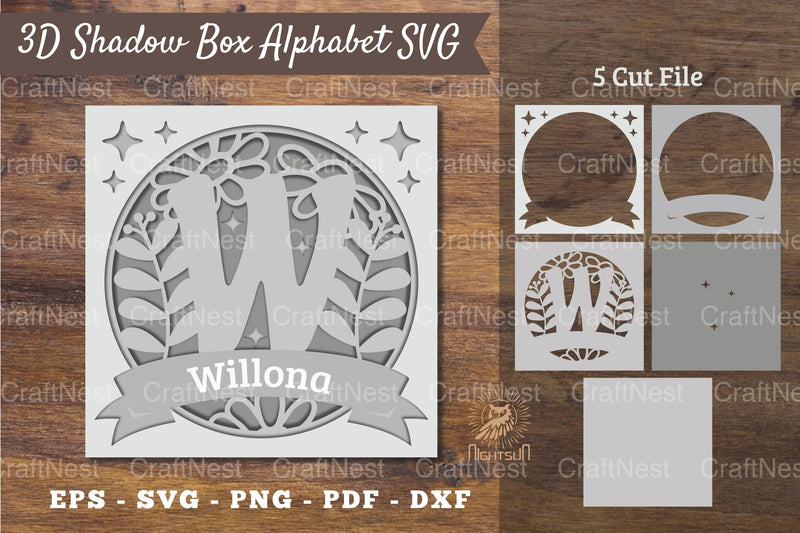 Floral Alphabet Shadow Box - Letter W Clipart Bundle - CraftNest - Digital Crafting and Art