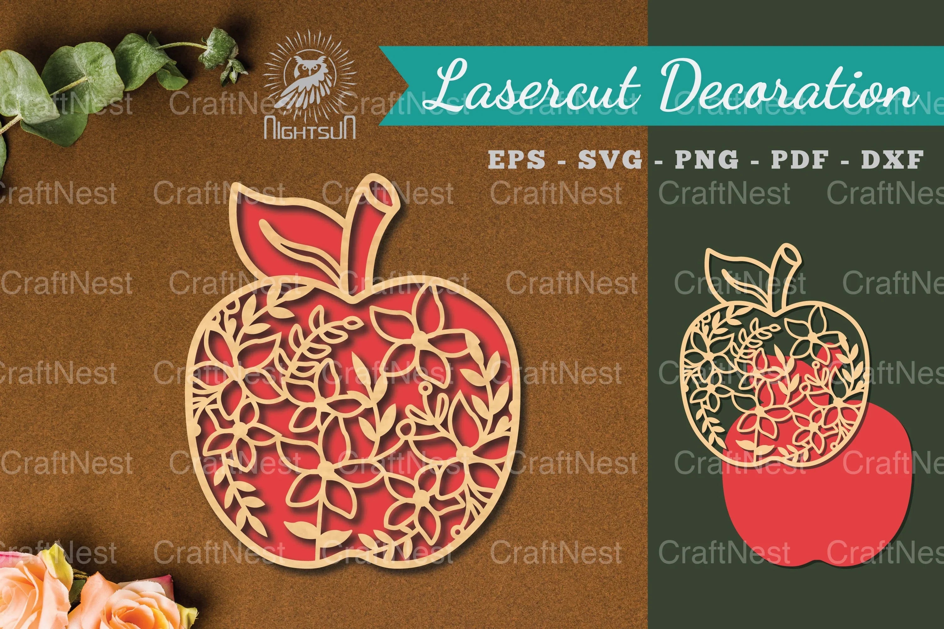 Floral Apple Laser Cut Decoration Clipart Bundle - CraftNest - Digital Crafting and Art