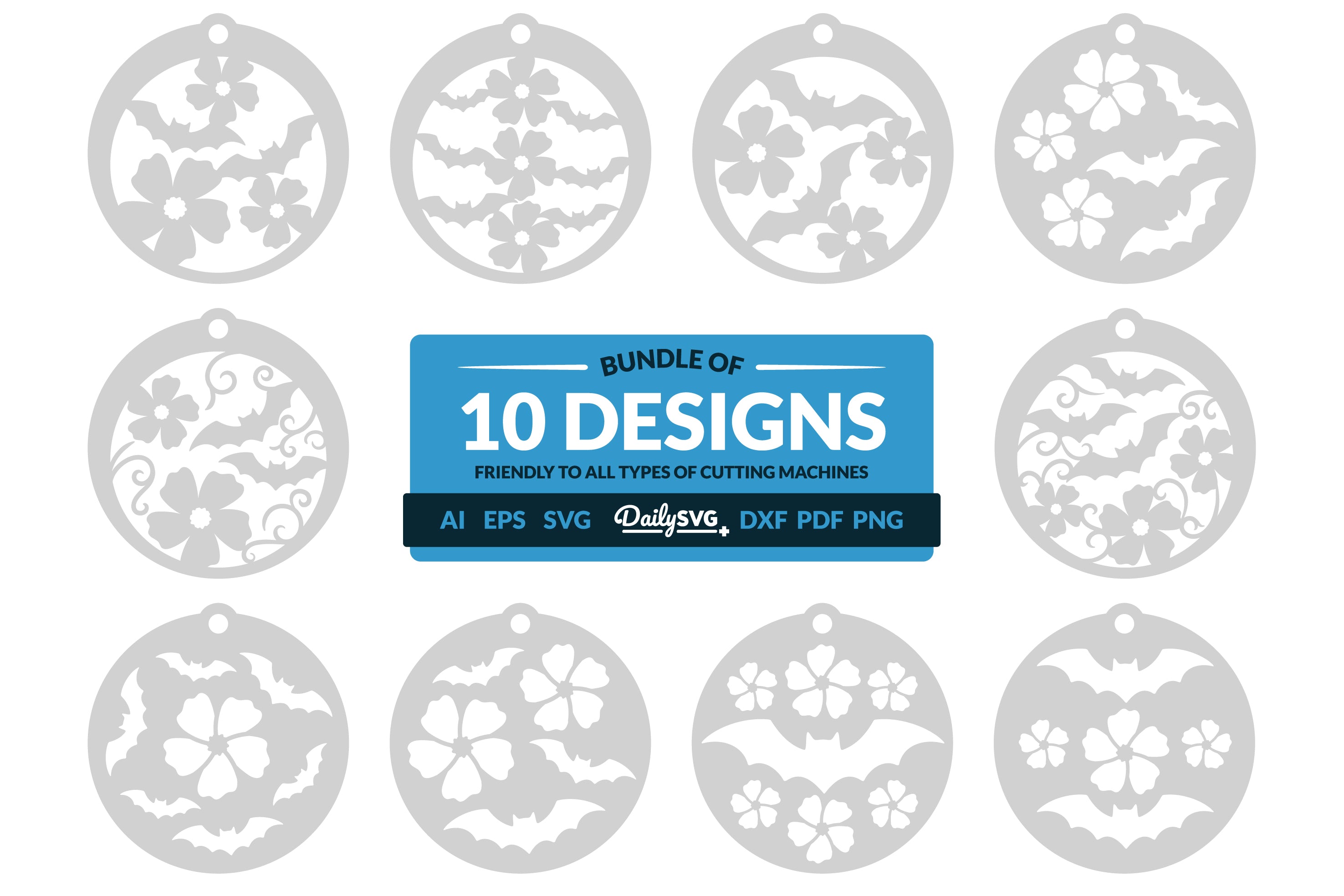 Floral Bats Halloween Clipart SVG Bundle