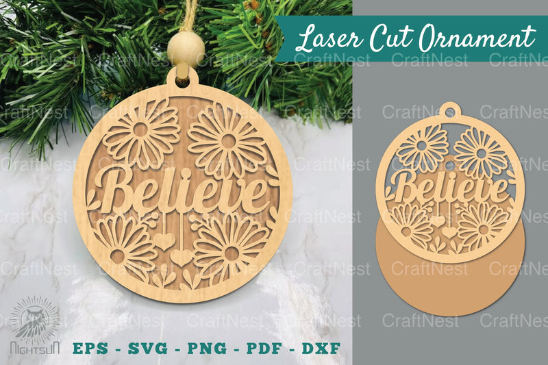 Floral Believe Laser Cut Ornament SVG Bundle - CraftNest - Digital Crafting and Art
