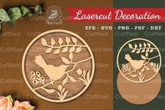 Floral Bird Round Laser Cut Decoration Clipart Bundle - CraftNest - Digital Crafting and Art