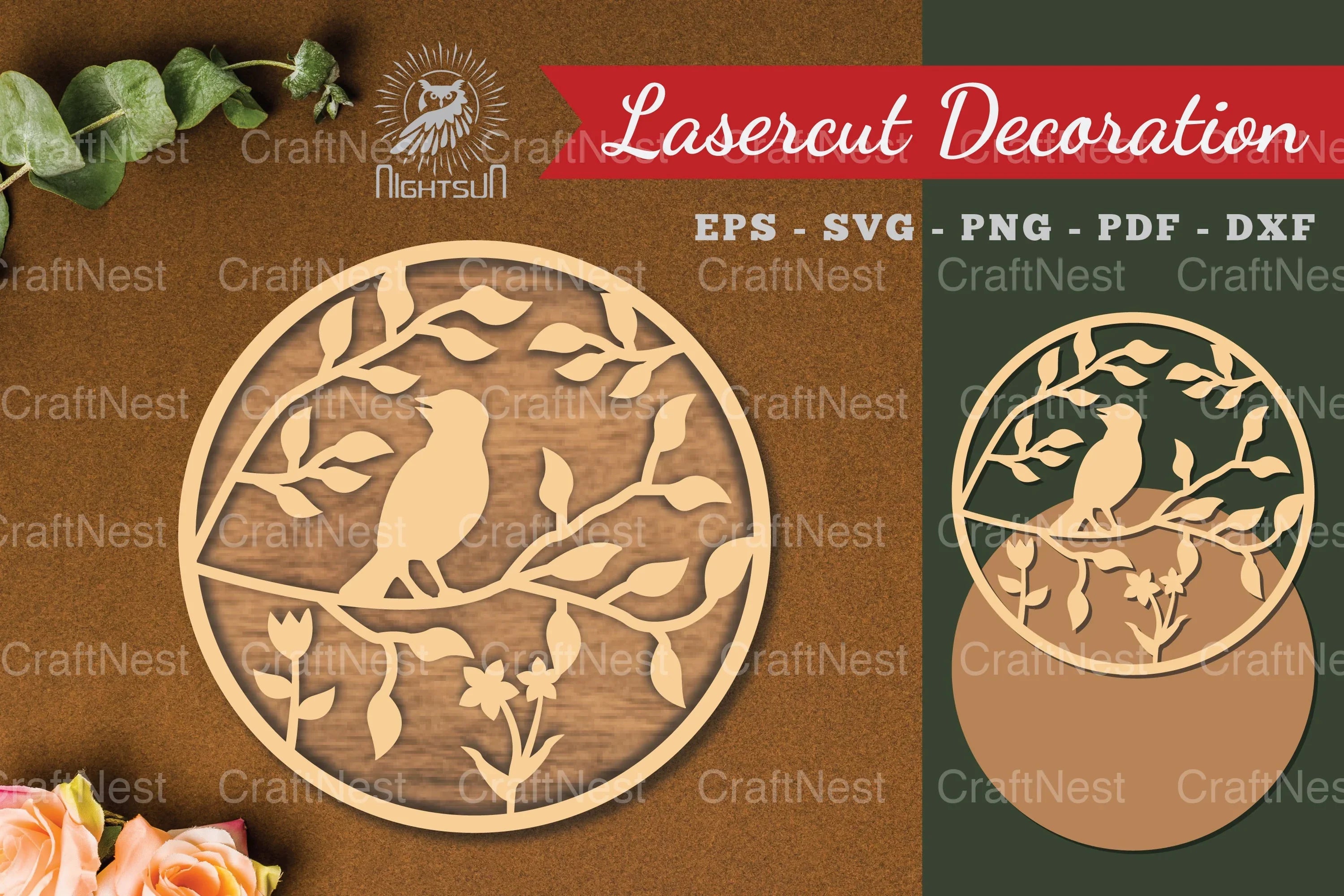 Floral Bird Round Laser Cut Decoration Clipart Bundle - CraftNest - Digital Crafting and Art