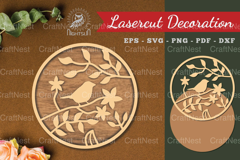 Floral Bird Round Laser Cut Decoration Clipart Bundle - CraftNest - Digital Crafting and Art