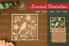 Floral Bird Square Laser Cut Decoration Clipart Bundle - CraftNest - Digital Crafting and Art