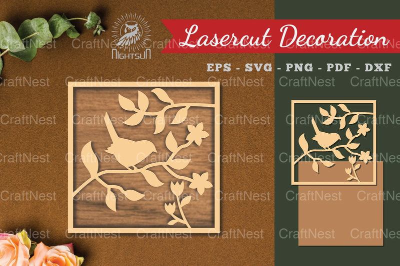 Floral Bird Square Laser Cut Decoration Clipart Bundle - CraftNest - Digital Crafting and Art