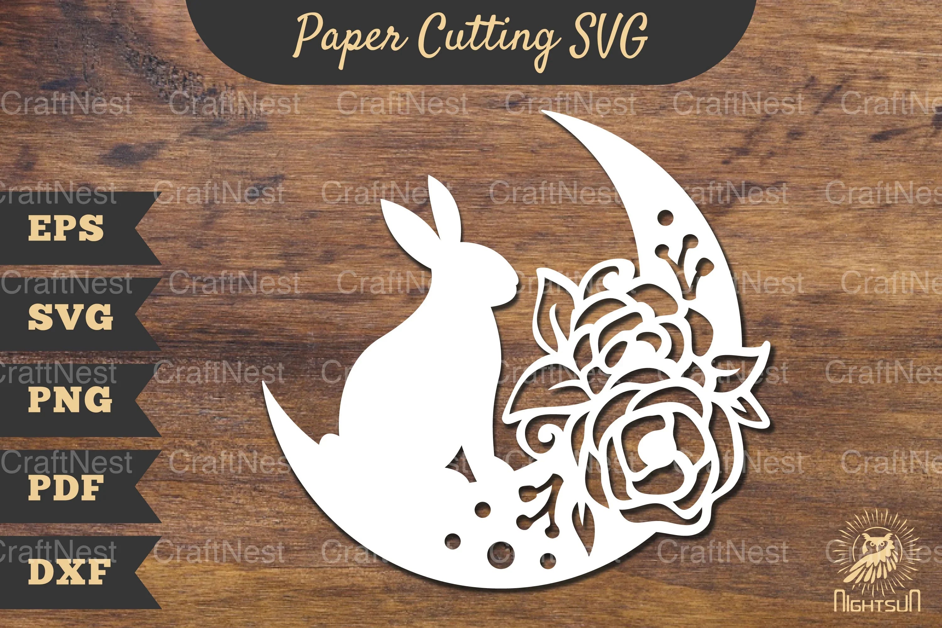Floral Bunny and Moon Papercut SVG Bundle - CraftNest - Digital Crafting and Art