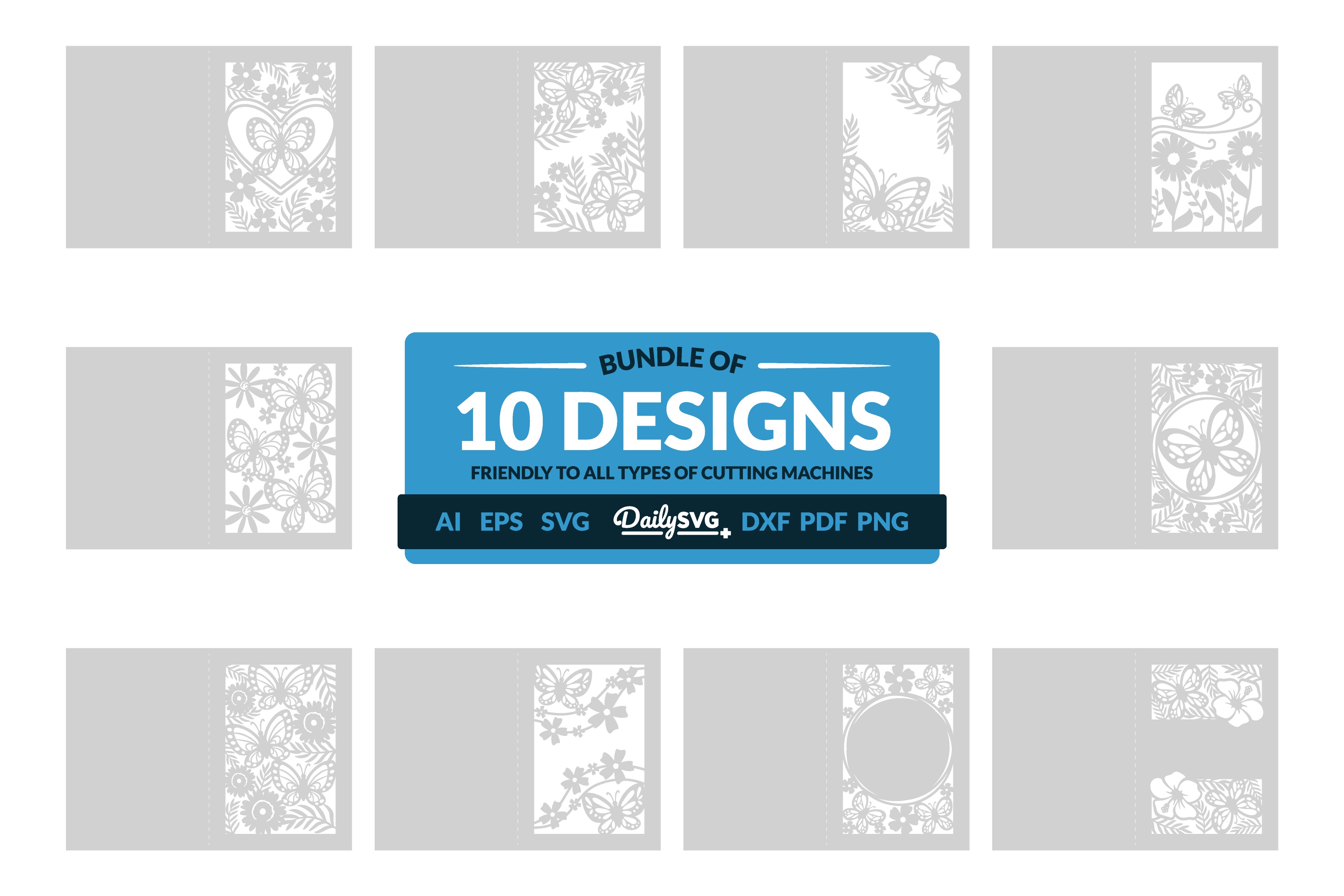 Floral Butterfly Greeting Card Clipart SVG Bundle