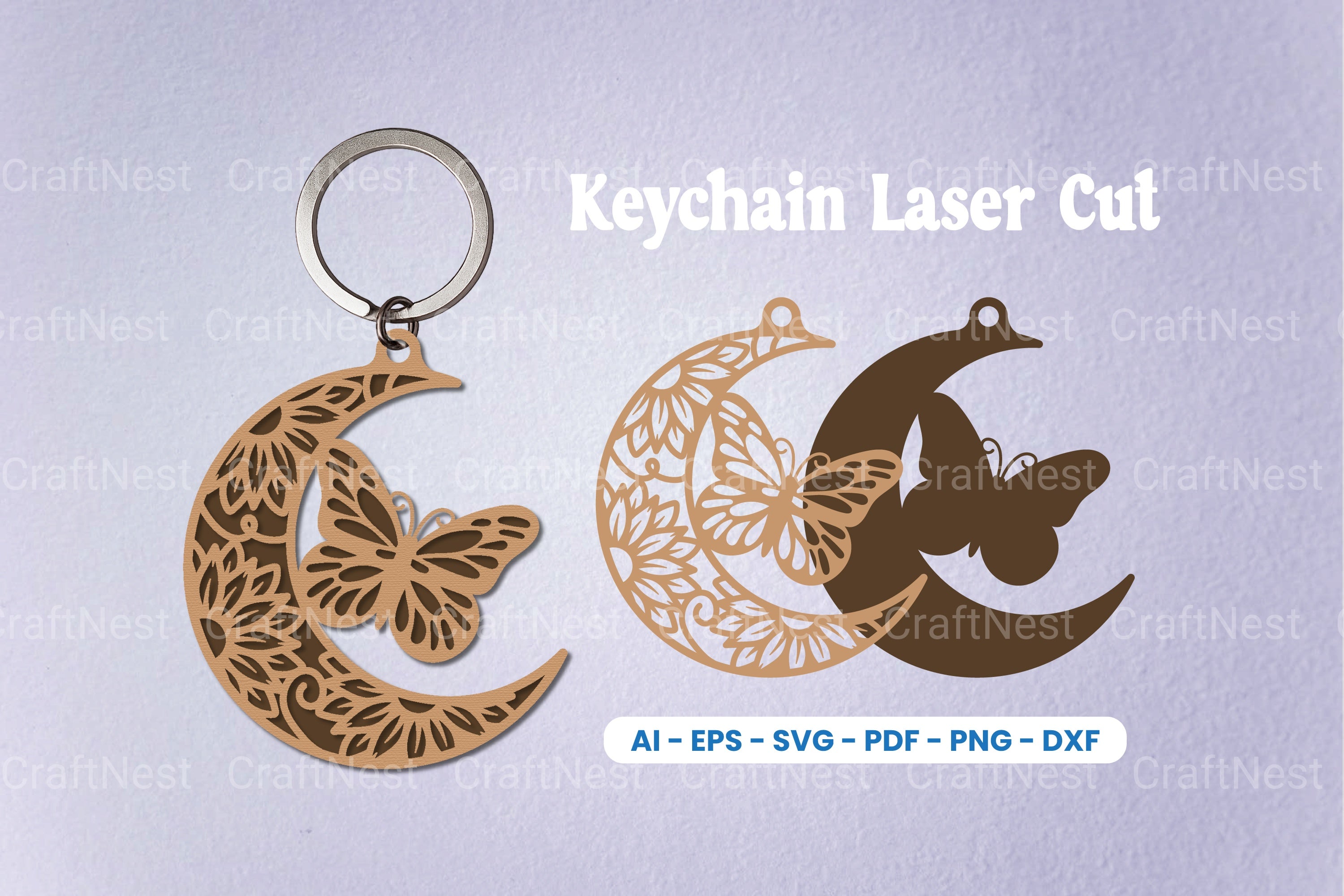 Floral Butterfly Moon Keychain SVG Clipart Bundle