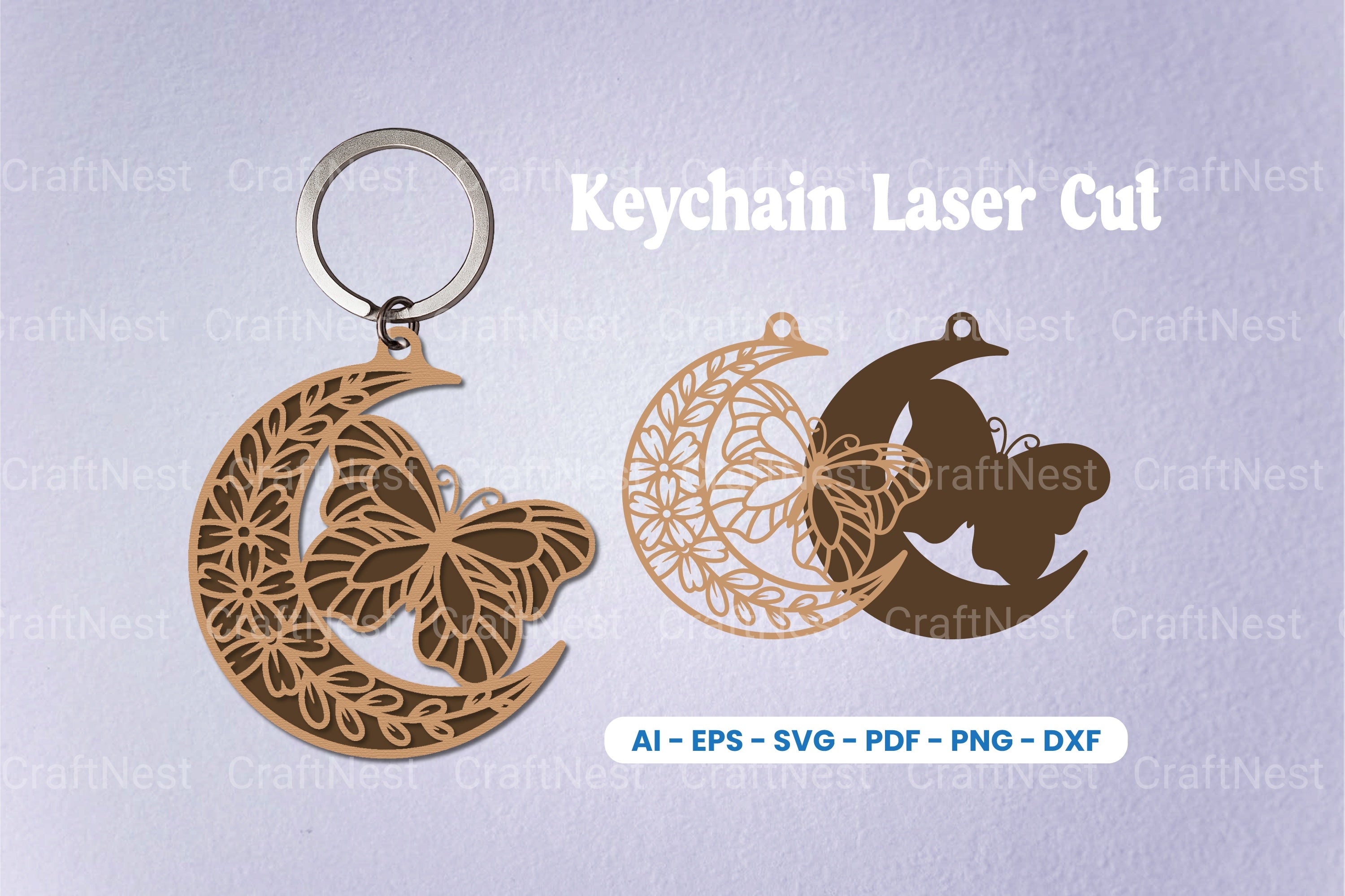Floral Butterfly Moon Keychain SVG Bundle