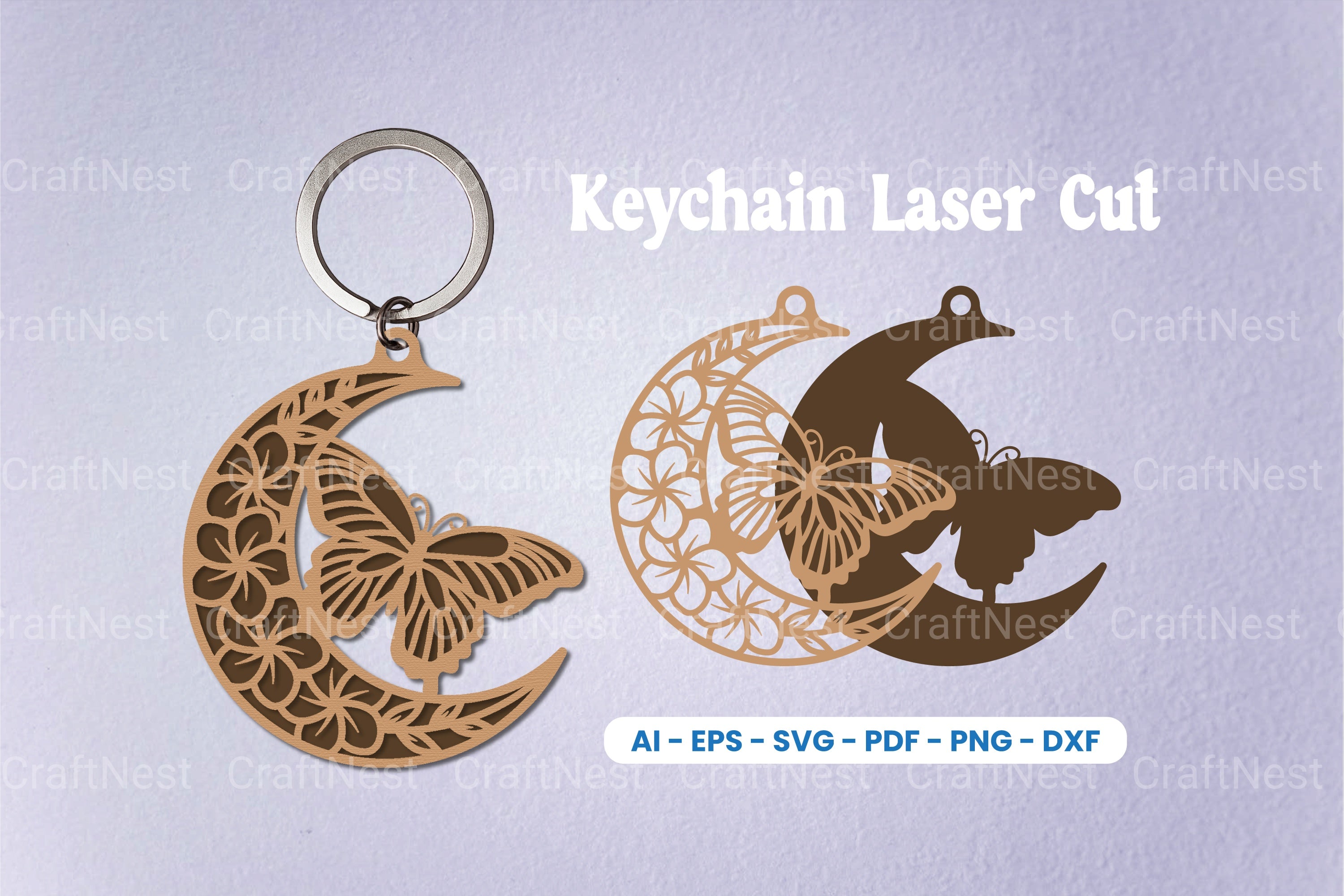 Floral Butterfly Moon Keychain SVG Clipart Bundle