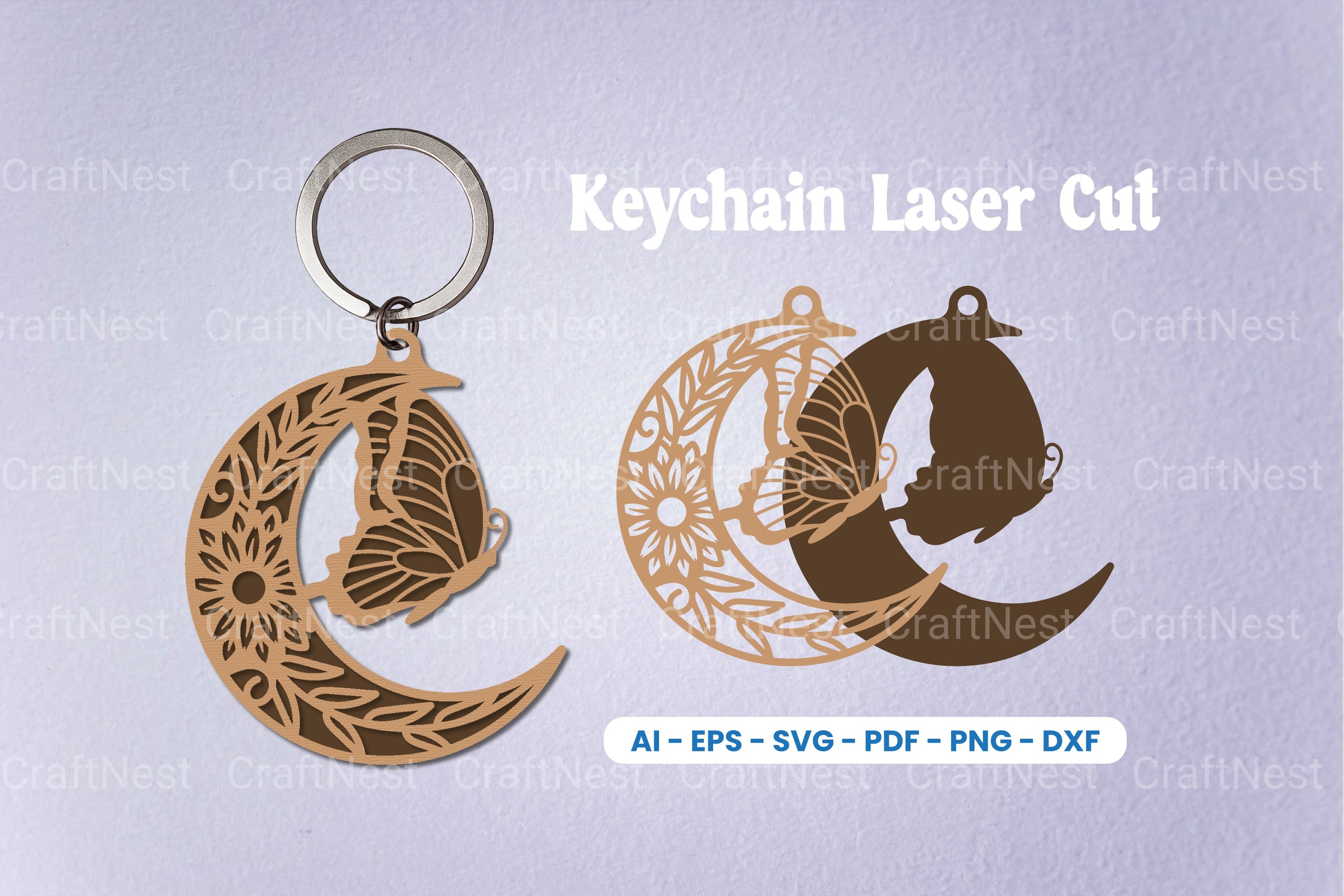 Floral Butterfly Moon Keychain SVG Clipart Bundle