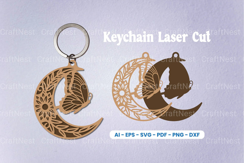Floral Butterfly Moon Keychain SVG Bundle - CraftNest - Digital Crafting and Art
